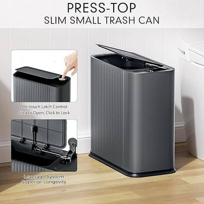 Bathroom Trash Can with Lid 13 Liter/ 3.5 Gallon Dark Gray Trash Can with Pop-Up Lid Bedroom Trash Can Small Garbage Can with 150 Counts Trash Bags for Small Bathroom Bedroom Office
