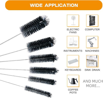 Brush Family Straw Cleaner Brush Set,6 Piece 12" Long Pipe Tube Bottle Brushes for Cleaning Narrow Neck Bottles,Coffee Maker,Glass Cups