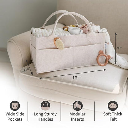 PUTSKA Baby Diaper Caddy Organizer - Nursery Storage Basket for Diaper Station, Baby Basket Shower List and Registry Gift Must-Haves, Newborn Essentials, Nursery Decor for Boy or Girl - Mocha, XL