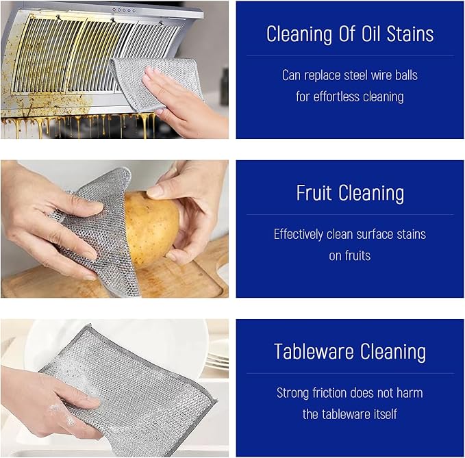 20PCS Non-Scratch Steel Scrubber Pads, Dual-Sided Wire Dishcloths for Wet/Dry Cleaning, Metal Scrubbers for Pots, Pans, Dishes, Sinks, Stove - Grey.