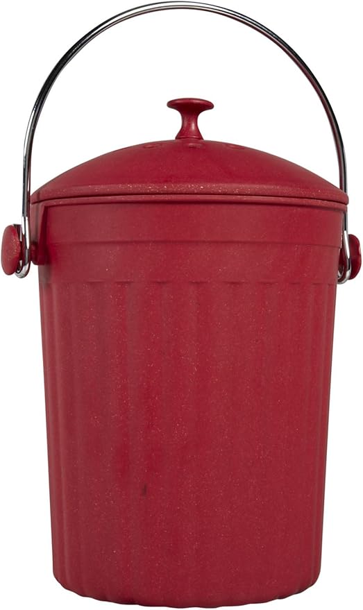 Natural Home 1-Gallon Red Molded Bamboo Compost Bin with Filter