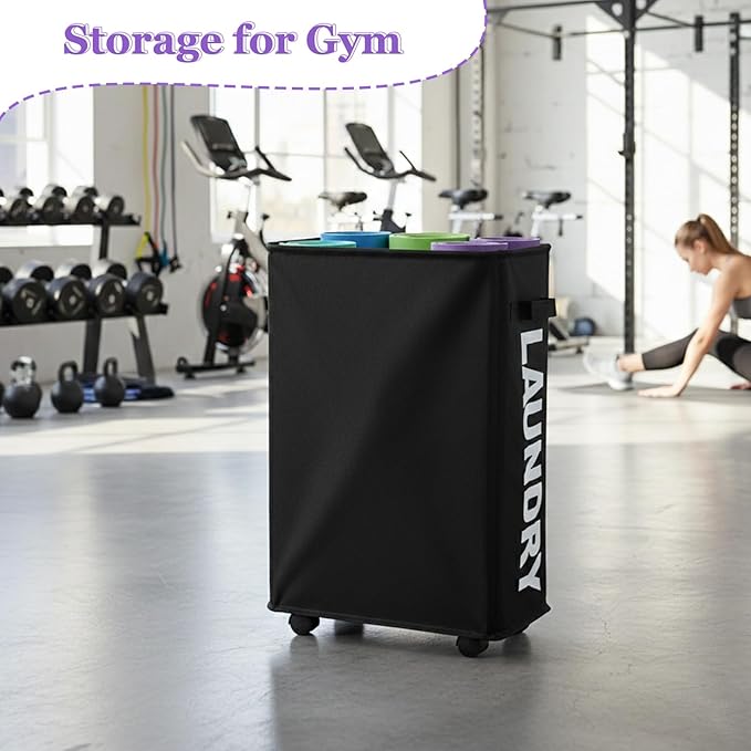 Black Rolling Laundry Hamper, Slim Laundry Basket with Wheels for Small Spaces, 42L Tall Narrow Dirty Clothes Hamper, Collapsible Laundry Bin for Bedroom Dorm Laundry Room