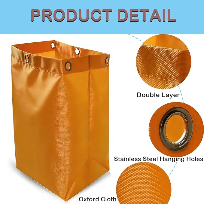 Yellow Replacement Janitorial Cart Bag, High Capacity Waterproof Thickened Housekeeping Commercial Janitorial Cleaning Cart Bag for Shopping Mall Holtel Office Toilet (16 x 11 x 27inches)