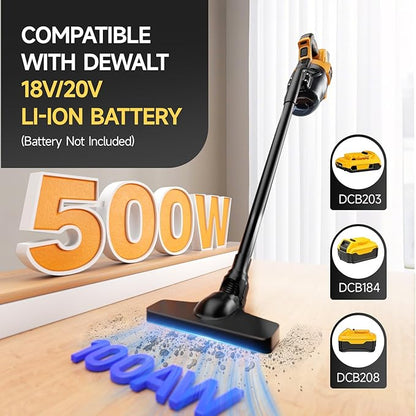Cordless Vacuum Cleaner for Dewalt 20V Battery, 500W Handheld Vacuum Cleaner with Washable Filter, Portable Stick Vacuum for Floor Carpet Car Hardwood Pet Hair Home(Battery Not Included)