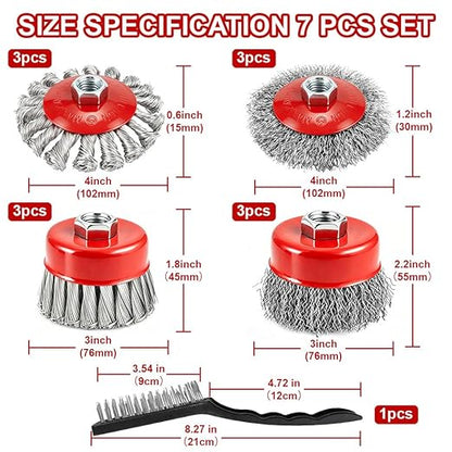 13-Pack Wire Wheel Brush for 4-1/2 Inch Angle Grinder, Heavy Duty Carbon Steel Knotted & Crimped Wire Wheels & Cup Brushes Set, Fits 5/8-11 Arbor Grinder Attachments for Rust & Paint Removal