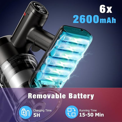 Cordless Vacuum Cleaner, 450W 40Kpa Stick Vacuum with Powerful Suction, 50Mins Vacuum Cleaners for Home, Anti-Tangle Brush, 8 in 1 Lightweight Vacuum for Hard Wood Floor Carpet Pet Hair
