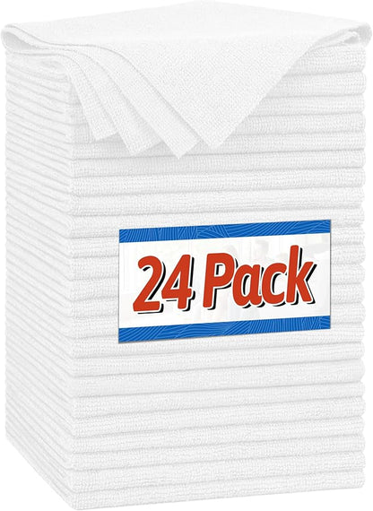 FIXSMITH Microfiber Cleaning Cloth, Shop Towels Bulk, 24 Pack White Microfiber Towels for Cars, All-Purpose Absorbent Cleaning Rags, Dust Cloth for Automotive, Mechanic, Garage, Bar, 12 x 11 inch