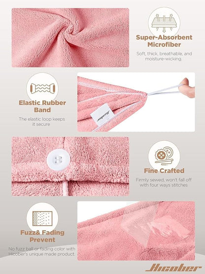 Hicober Microfiber Hair Towel, 3 Packs Hair Turbans for Wet Hair, Drying Hair Wrap Towels for Curly Hair Women Anti Frizz (Pink,Blue,Purple)