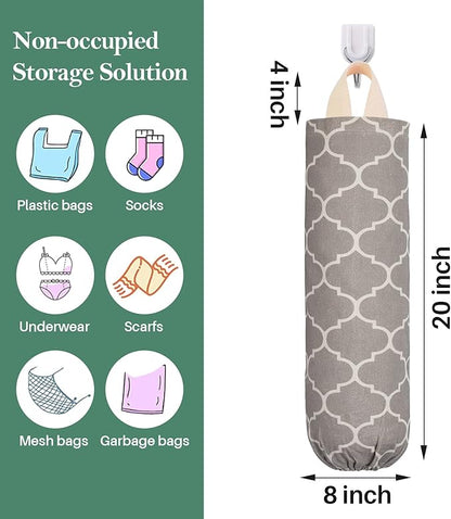 Plastic Bag Holder, Washable Grocery Bag Holder for Plastic Bags, Strong Plastic Bag Storage Dispenser with Hanging Loop, Wall Mount Trash Bag Dispenser for Home Kitchen Cabinet (Beige)