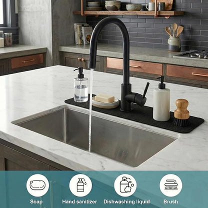 Customizable Kitchen Sink Faucet Mat: 24"Lx5.5"W Absorbent Sink Edge Protector & Bathroom Counter Protector - Quick Drying Splash Guard Cut to Fit 2, 3, 4 Holes Faucet, Soap Dispenser & Irregular Sink