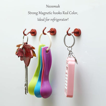 Neosmuk Magnetic Hooks, Heavy Duty 30lb+ Strong Magnet Hook for Cruise Cabins, Cruise Ship Essentials for Hanging, Metal Wall Refrigerator Hangers (Red, 15 Pack)