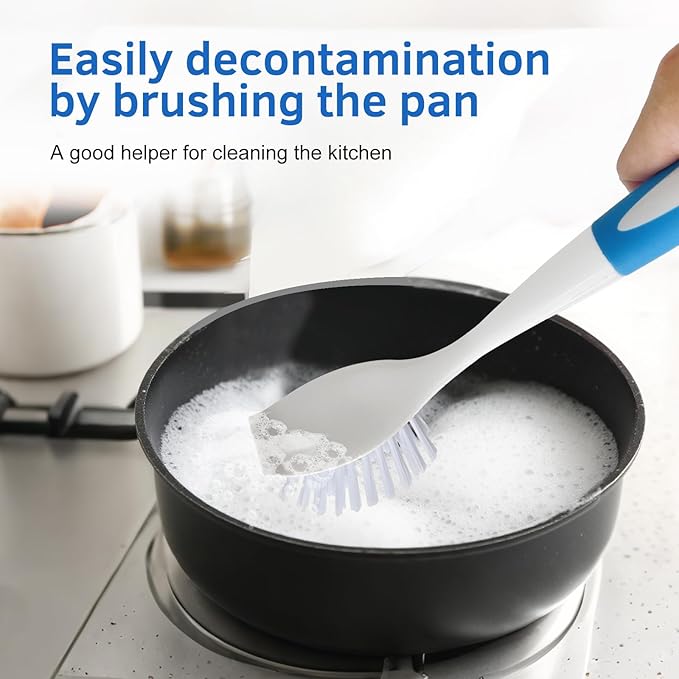 Long Handle Kitchen Cleaning Brush Set of 2, Long Handle Tableware Brush for Dishes, Sinks, pots, Pans, Long Handle Bottle Brush for Water Bottles, Glassware