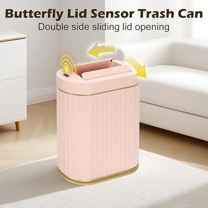 SYNCVIBE Bathroom Trash Can with Lid Butterfly 2 Gallon Sensor Trash can, Dorm Decor Waterproof Garbage Can, Automatic Slim Trash Bin, Under-Counter Wastebasket for Kitchen, Bedroom, Living Room, Pink