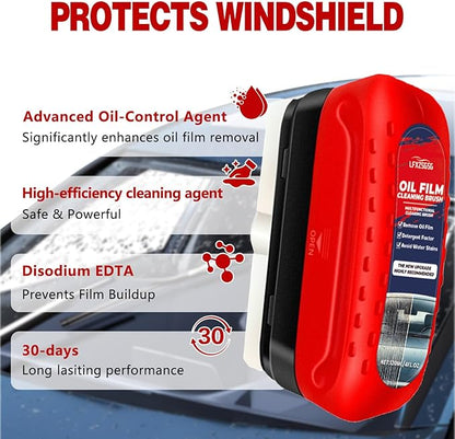 Oil Film Cleaning Brush for Car Windows, 2026 Upgraded Clear Vision Windshield Cleaner with Anti-Rain Coating, Improving Clarity & Safer Driving, Kit with Supplements & Towel, 2 pcs(Red)