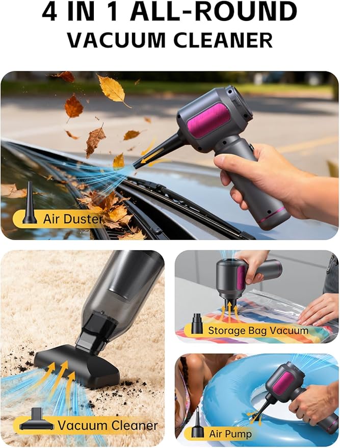 REWONDER Handheld Car Vacuum Cleaner, 22000Pa & 110000RPM Powerful Suction Car Vacuum, Cordless Portable Vacuum with 7800mAh Battery, Multi-Nozzles & Storage Bag for Car, Home, Pet Hair Cleaning