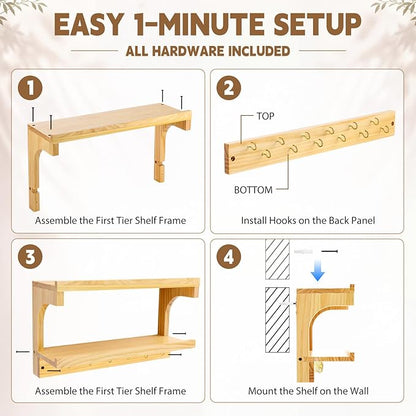 Herb Drying Rack Hanging 3 Tier Wood Flower and Herb Drying Rack Wall Mounted Herbs Dryer Kit with Hooks Labels and Twine for Grass Display Kitchen Garden Home Decor