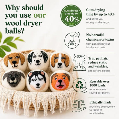Wool Dryer Balls XL 6-Pack – Organic Wool Dryer Balls for Laundry Reusable, Natural Fabric Softener, Reduces Drying Time, Static, Wrinkles & Laundry Clumping