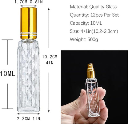 YU FENG 12pcs Glass Perfumes Bottle Empty Atomizer Refillable Spray Perfume Bottles Fine Mist Atomizer Cosmetic Container for Travel,10ml