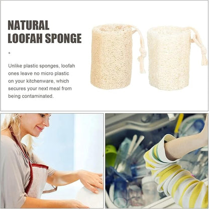 Natural Loofah Sponges, Kitchen Washing Up Sponge, Non Scratch Organic Luffa Sponge, 4 PCS Pack of Non-Odor Dish Sponges, Plastic-Free Unbleached Loofah for Kitchen Cleaning and Shower