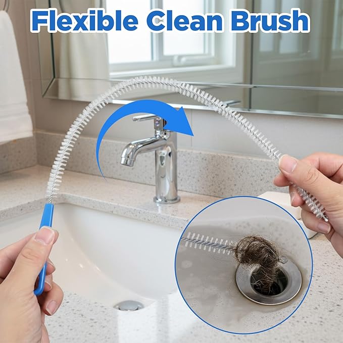 2Pcs 23.62Inch Sink Unclogger Tool, Ymapinc Toilet Shower Sink Snake Drain Brush, Lint Trap Cleaning Tools, Bathroom Bathtub Drain Clog Remover for Kitchen Plumbing