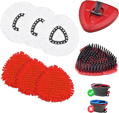 Mop Head Replacements Compatible with OCedar EasyWring, 6 Packs Mops Heads with 1PCS Scrub Brush and 1PCS Spin Mop Base, Dry and Wet for Hard-Surfaced Floors