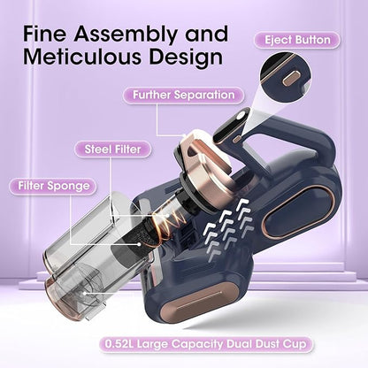 Bed Mattress Vacuum Cleaner Cordless 16Kpa Handheld Vacuum, Vacuum Cleaner with 253.7nm UV-C Light,HEPA Filter & Ultrasonic, Portable Vacuums for Sofa Couch Crib Birthday Gifts for women blue+gold