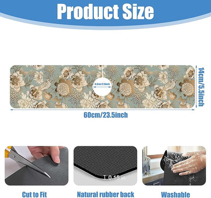 Sink Splash Guard Faucet Mat Peonies Bird and Butterflies Absorbent Fast Drying Mat Sink Gadgets Splash Guard Behind Faucet Drip Catcher for Kitchen Bathroom 23.5"X5.5"