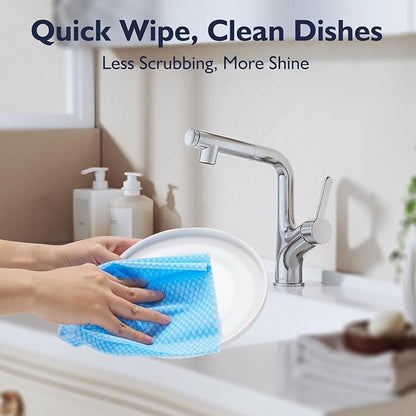 Volokitx 60 Pack 13.8×15.7 in Disposable Dish Cloths for Kitchen, Bathroom & Daily Cleaning – Durable & Short-Term Reusable Cleaning Cloths (Blue)