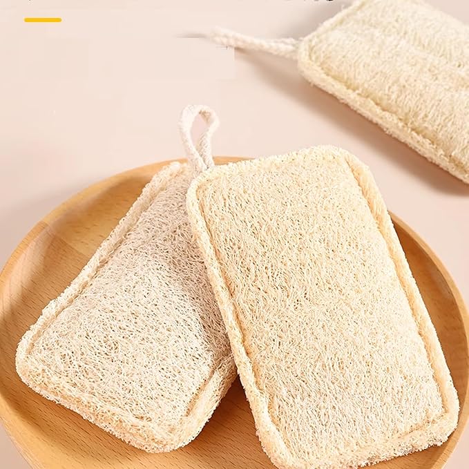 3 Pack Natural Non Scratch Scrub Sponge Eco Friendly and Compostable Plant Fiber Loofah Dish Sponge Natural Kitchen Sponges Scrubbers for Dishes Biodegradable Cleaning Sponges