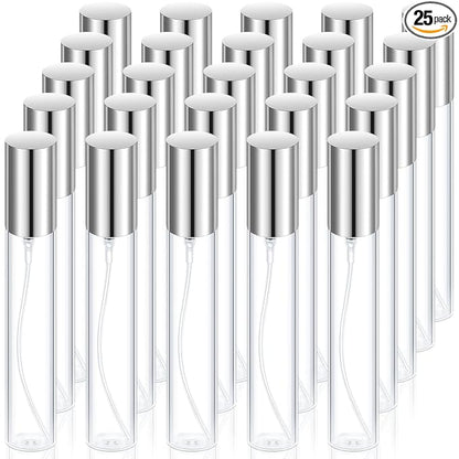 Yinder 25 Pcs 15ml Travel Spray Bottle Refillable Perfume Atomizer Bulk Glass Mini Cologne Perfume Bottles Empty Fine Mist Portable Small Sample Containers(Silver)