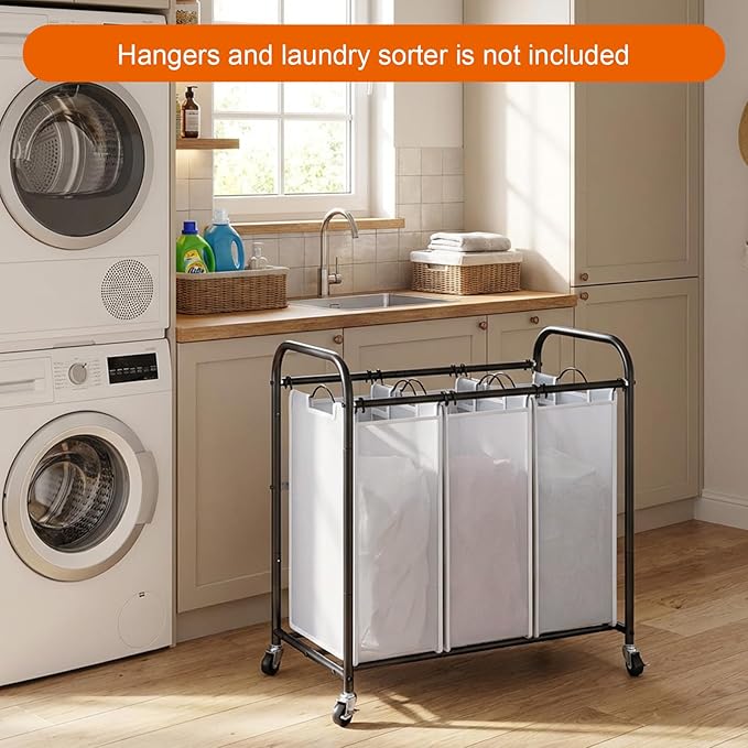 4 Pcs Laundry Sorter Replacement Bags, Removable Hamper Cart Storage Organizer, Gray Oxford Cloth, No Hooks, 22 x 15 x 9 Inches