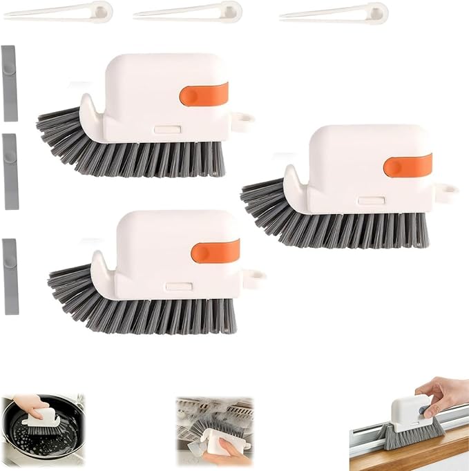3-in-1 Removable Window Slot Brush,New Window Groove Cleaning Brush, Portable Window Track Cleaner Window Groove Cleaning Brush Tools with Hidden Scraper for Home Window Groove (Orange-3PCS)
