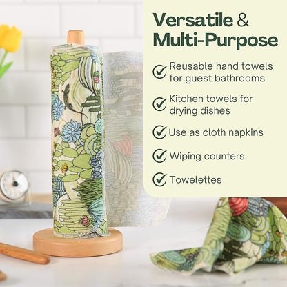 Reusable Paper Towels (12"x10”) - Soft Absorbent 100% Washable Paper Towels - Reusable Paper Towels Washable w/Cardboard Roll - Reusable Napkins (Cactus, 12x10inch)