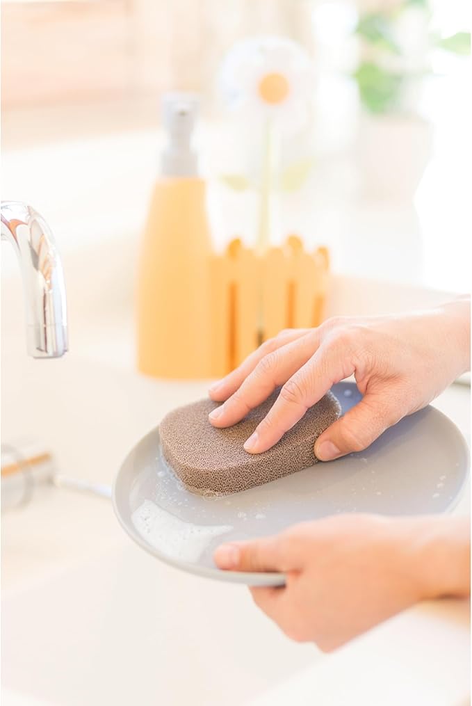 Vigar Florganic Kitchen Sink Caddy Set with Dish Soap Dispenser - Sponge Holder, Decorative Flower Dish Brush & Sponge, Kitchen Sink Organizer, Brush Holder and Soap Caddy for Countertop - Orange