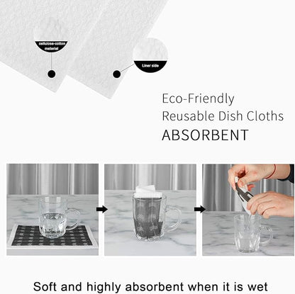 Boao 12 Pack Swedish Kitchen Dishcloths Absorbent Cellulose Sponge Cloth Reusable Cleaning Cloths No Odor Dish Towels for Kitchen, 6 Styles