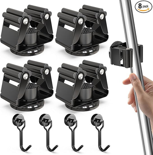 3-H Magnetic Broom Holder with Strong Magnetic Hook 8 Pack,Broom Holder Wall Mount for Garage Garden Shed Storage System Laundry Room Home Kitchen Organization