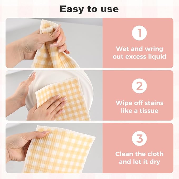 wlich 5PCS Swedish Dishcloths for Kitchen, Reusable Dish Rags for Washing Dishes with Clips, Non-Scratch Kitchen Towels and Dishcloths Sets, Washable Swedish Dish Cloths, No Odor(Grid)