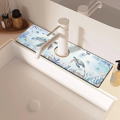 Sink Faucet Absorbing Mat, 2 Pack Drying Mat Around Faucet Sink Splash Guard Behind Faucet Sinkmat For Kitchen Bathroom Island Rv 15 * 5.5 Inch (38 * 14 cm)