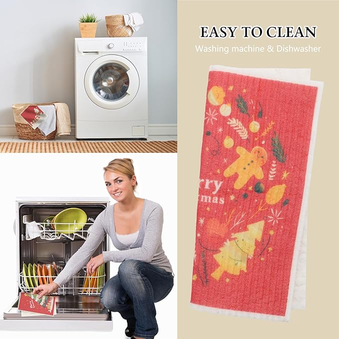 6 Pack Swedish Dishcloths for Kitchen |Watercolor Dish Towels | Reusable Paper Towels Washable | Non-Scratch Cellulose Sponge Cloths | No Odor, Biodegradable, Swedish Cloths, Xmas