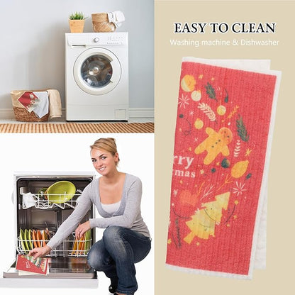 6 Pack Swedish Dishcloths for Kitchen |Watercolor Dish Towels | Reusable Paper Towels Washable | Non-Scratch Cellulose Sponge Cloths | No Odor, Biodegradable, Swedish Cloths, Xmas