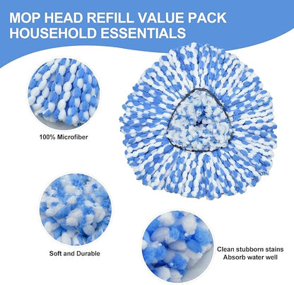 Spin Mop Replace Head, Base, Scrubber, Mop Handle for OCedar RinseClean 2-Tank System, Include 2 Microfiber Mop Refills, 1 Mop Handle, 1 Base and 1 Scrub Brush for Dry Wet Use Floor Deep Cleaning