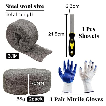 Daily Treasures 2pcs Steel Wool with Nitrile Material Gloves and Large Contact Shovel, Sharp to Prevent Rodents Steel Wool Mice Control, Rodent Control Excluder Mesh for Cracks Vents in Garden House
