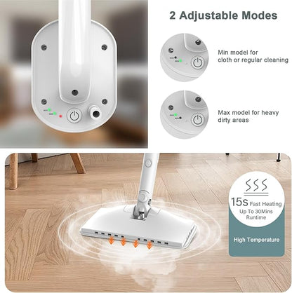 Steam Cleaner, 6 in1 Rotated Steam Mop Cleaner with 2 Modes, 2 Microfiber Pads, 400ML Removable Tank, 23FT Power Cable, Detachable Steam Mops for Floor, Laminate Floor, Tiles Cleaning (Sliver Gray)
