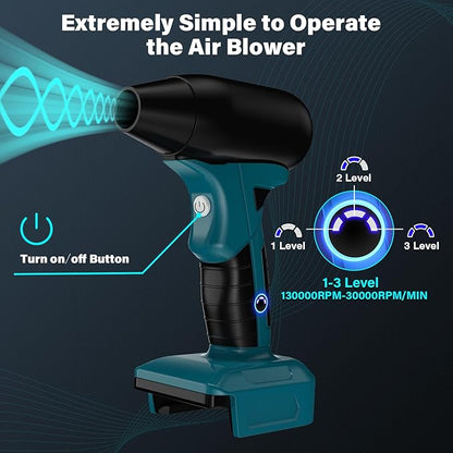 130000 RPM Brushless Air Blower for Makita 18V Battery, 4-Speed High-Speed Air Duster Max 190g Wind Force, Cordless Jet Fan for Jobsite, Car Detailing & Outdoor Cleaning