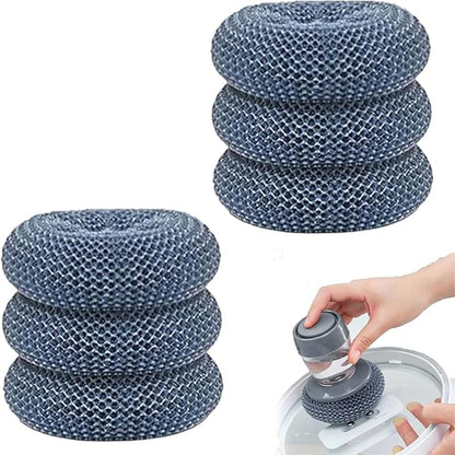 Comfort Grip Soap Dispensing Kitchen Scrub, Kitchen Scrub Brush with Built-in Soap Dispenser Without Soaps with Replaceable Head for Everyday Kitchens Cleanup, Busy Households (6 PET Balls)