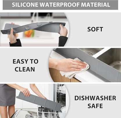 20Inch Silicone Sink Splash Guard with Strong Suction Cups, Flexible Kitchen Sink Splash Guard for Front of Sink, Easy to Clean Splash Guard for Kitchen & Bathroom (Dark Grey, 20.5''x2.8'')