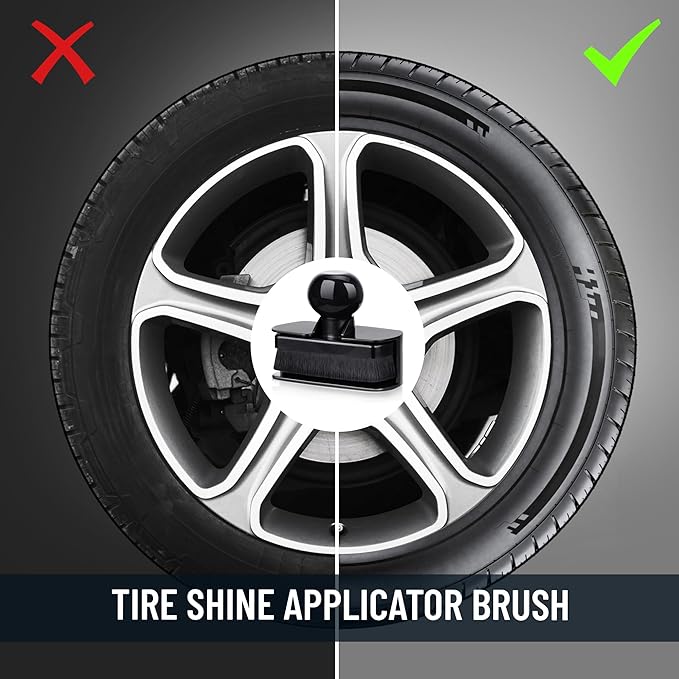 BABYSHEEP Car Tire Shine Applicator,Large Vegan Tire Shine Brush - Automotive Tire Dressing Applicator Brush with Storage Stand for Tire Detailing & Car Wash Kit, Black, 3.6 Inch Length (Black)