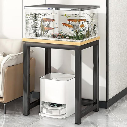 Storage Rack Above The Sweeping Robot,Robot Vacuum Stand Cabinet,Entryway Hallway Double-Tier Robot Vacuum Cleaner Shelf,Steel Frame with Wooden Top,Small End Tables for Bathroom(Brown/Black,40x35/15.