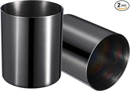2 Packs Round 304 Stainless Steel Pen Holder,Pencil Cup,Desktop Stationery Organizer,Vacuum Plating Makeup Brush Holder,Black