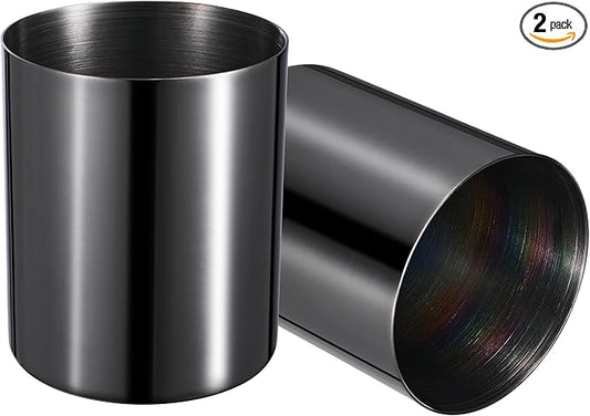 2 Packs Round 304 Stainless Steel Pen Holder,Pencil Cup,Desktop Stationery Organizer,Vacuum Plating Makeup Brush Holder,Black